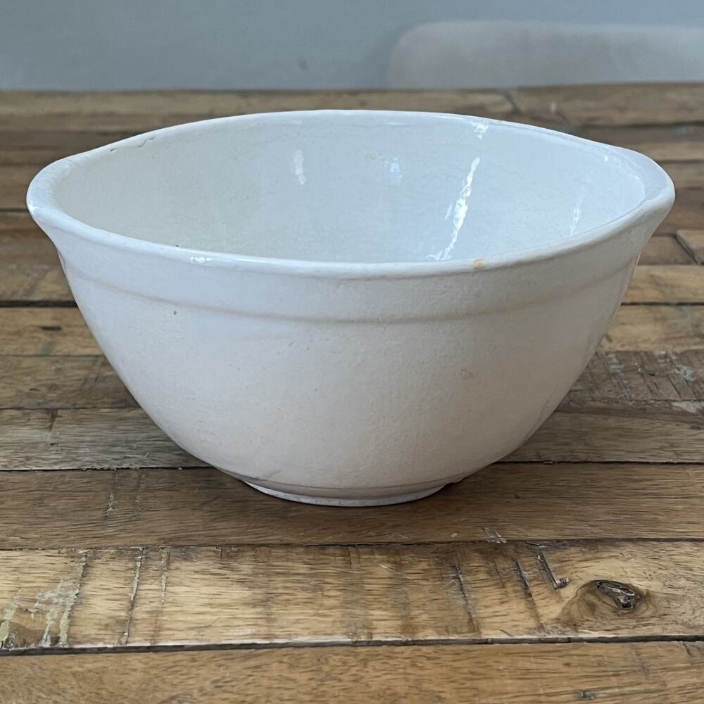 Antique USA White Ceramic Mixing Bowl with Handles 7"